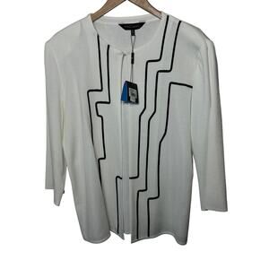 Ming Wang NWT Jacket White Black Acrylic Abstract Avant Garde Knit Evening XL